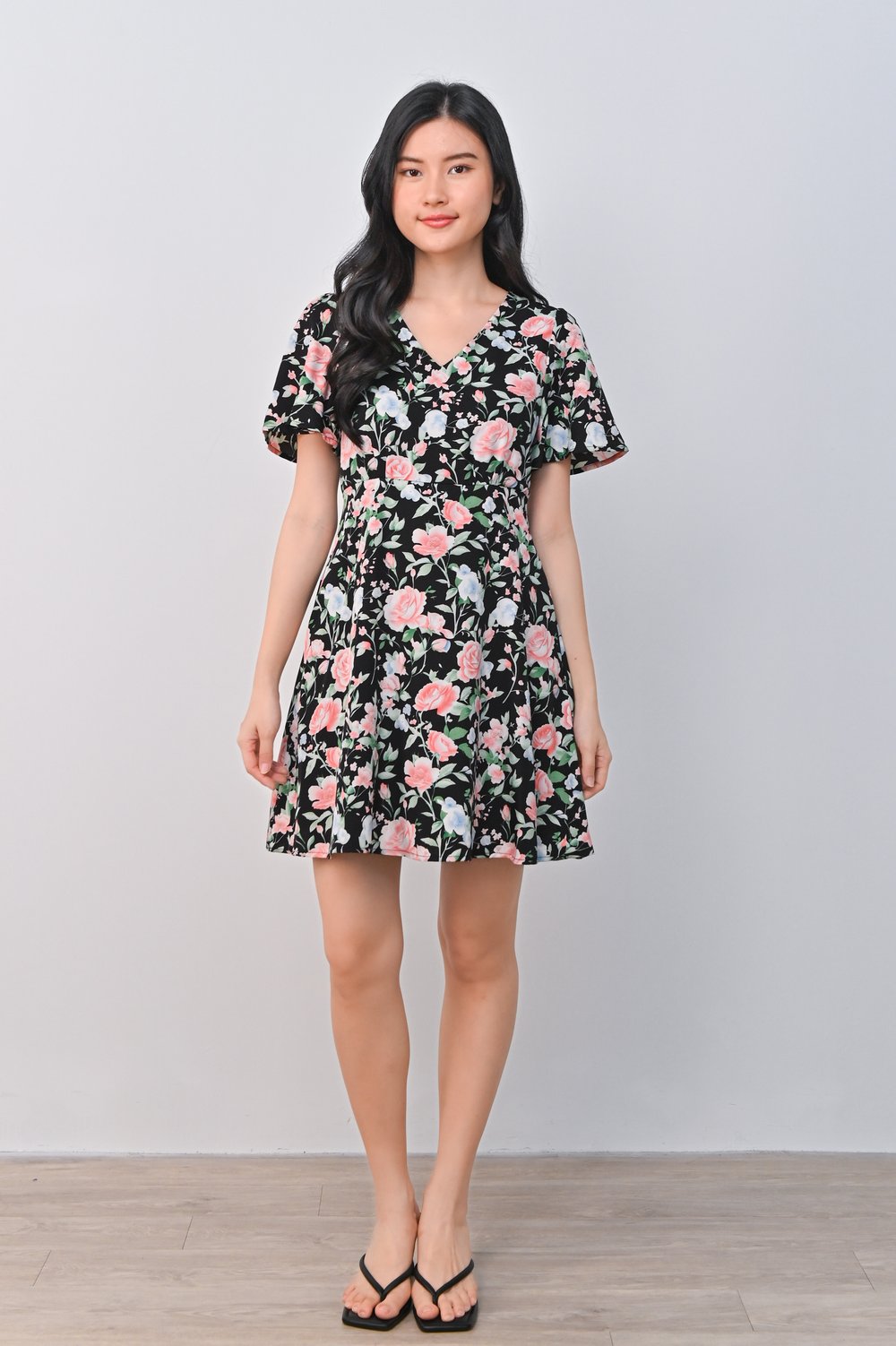 EBBE FLORAL DRESS-ROMPER IN BLACK