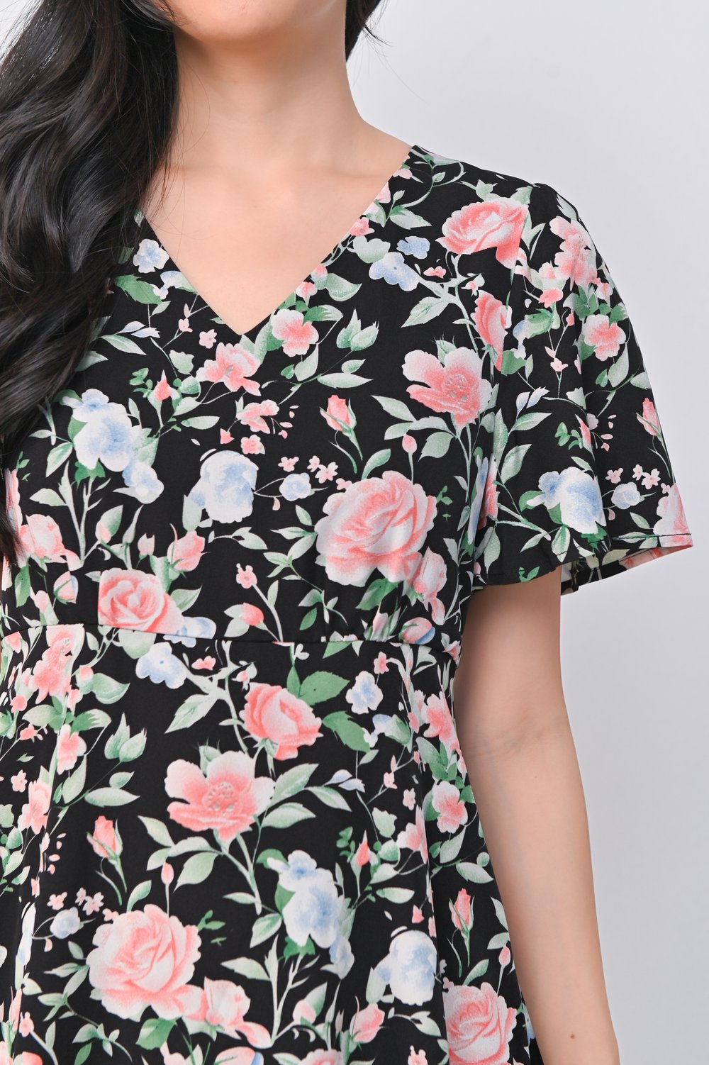 EBBE FLORAL DRESS-ROMPER IN BLACK