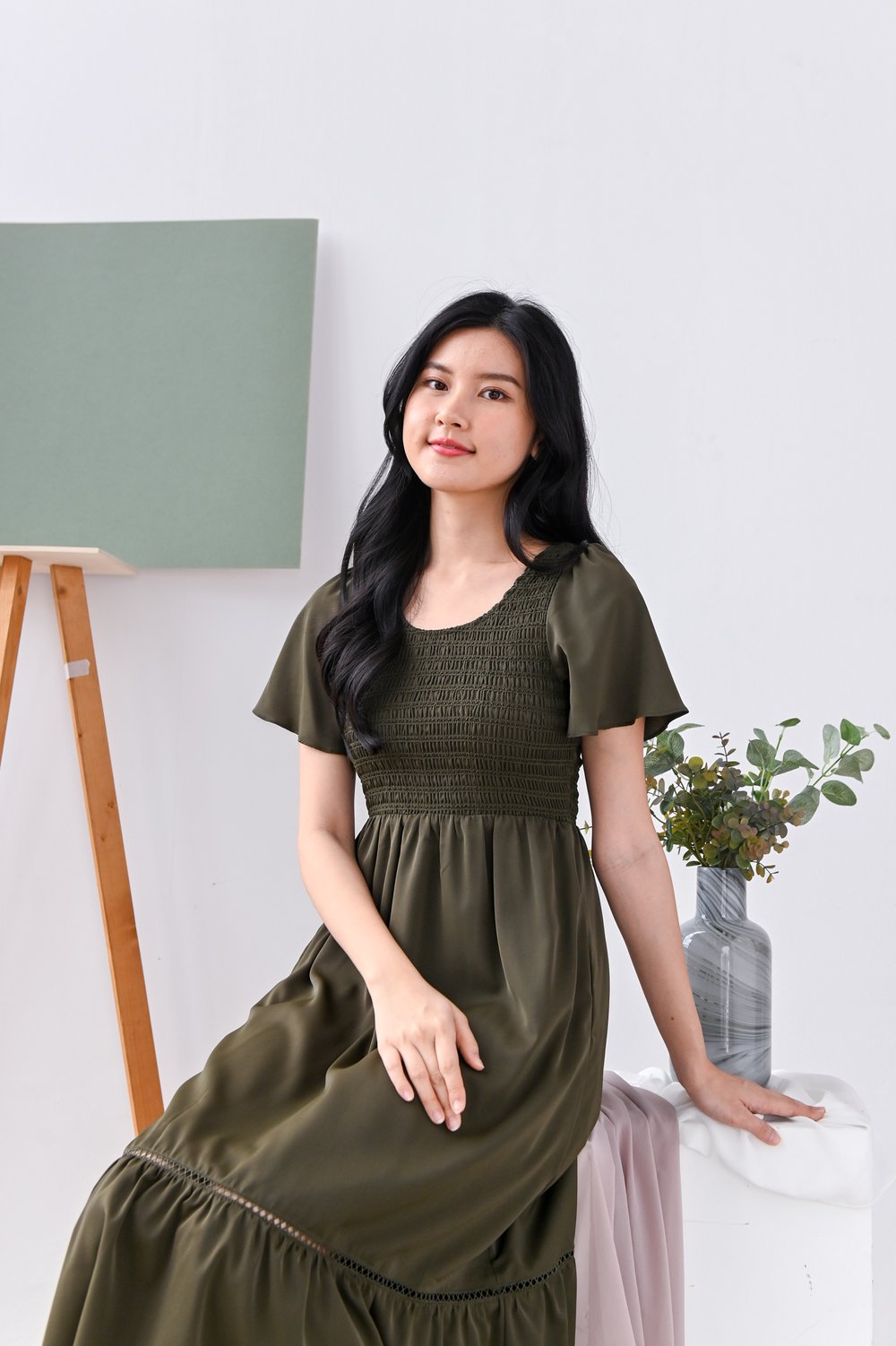 LINNEA TWO-WAY SMOCKED DRESS IN OLIVE