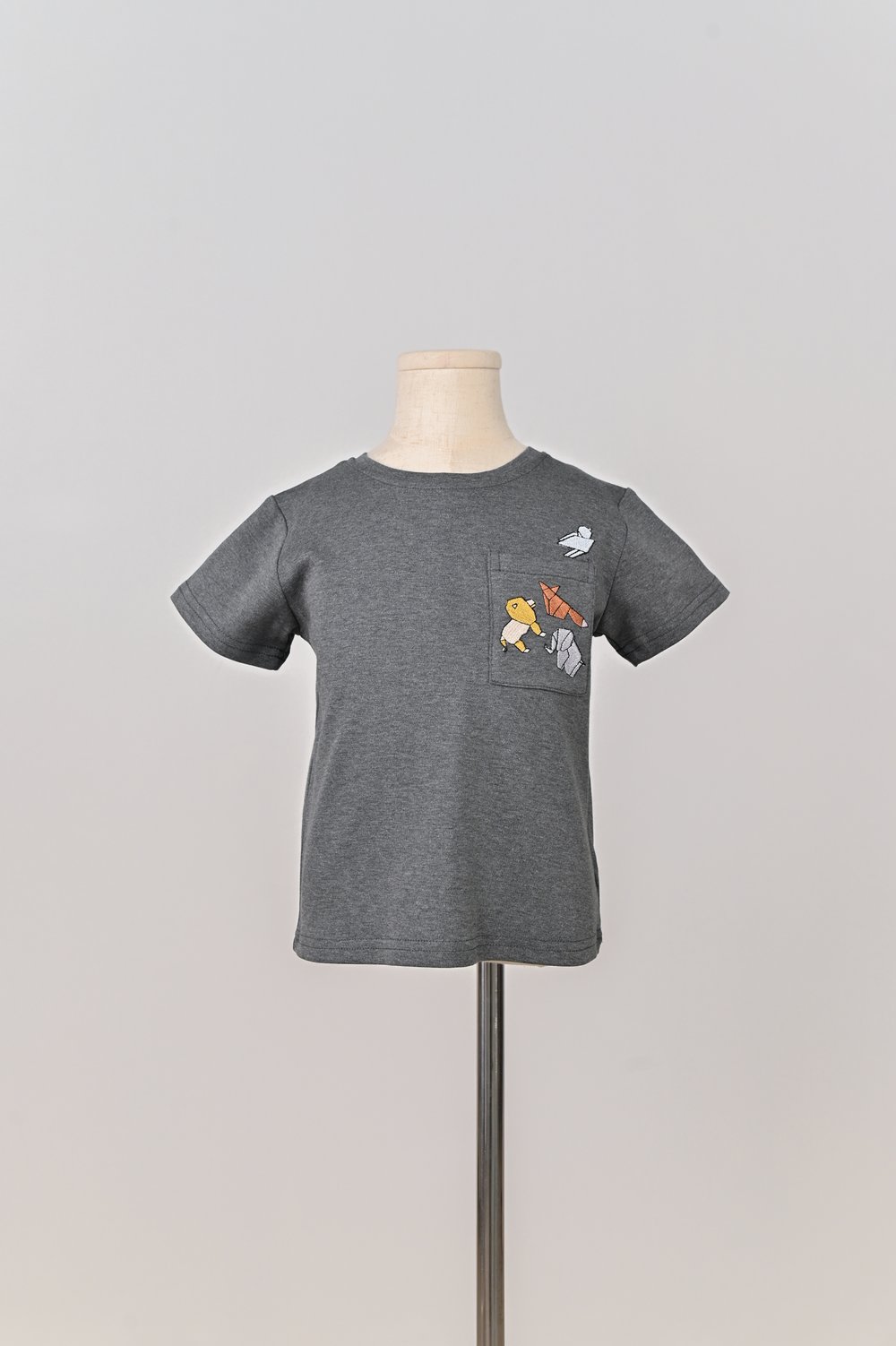 ORIGAMI ZOO GREY EMB. KIDS’ TEE