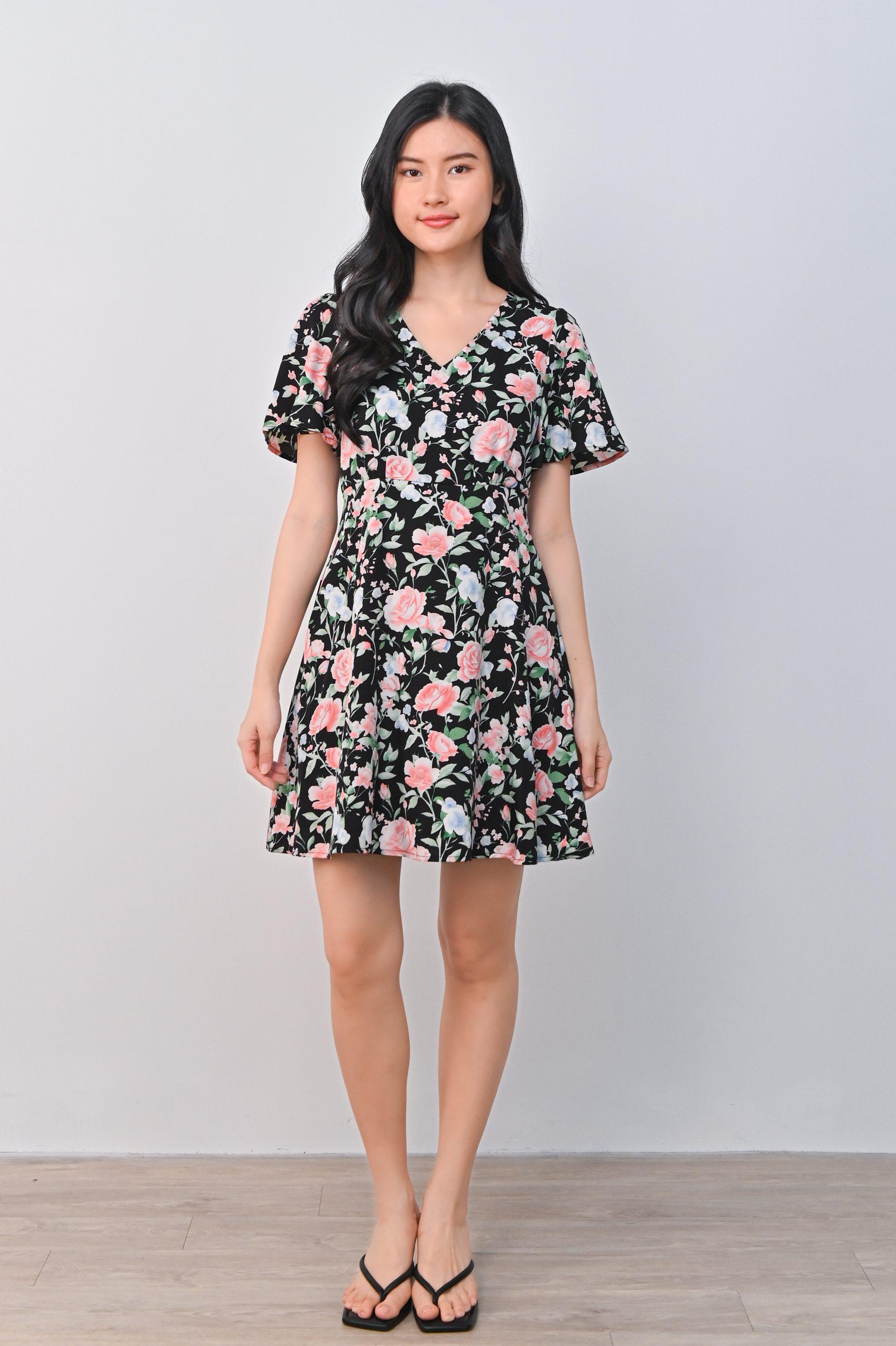 EBBE FLORAL DRESS-ROMPER IN BLACK