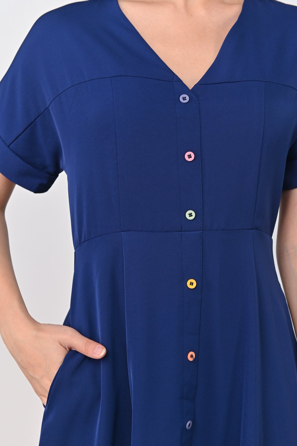 KALLA BUTTON DRESS IN NAVY