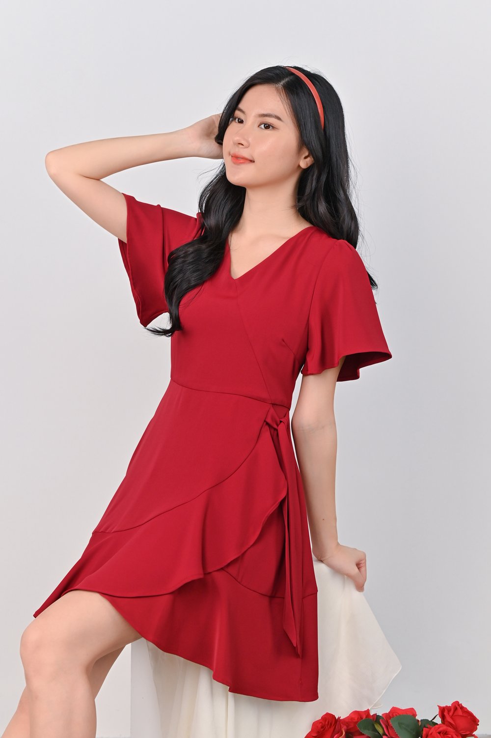 DION RUFFLE DRESS-ROMPER IN RED