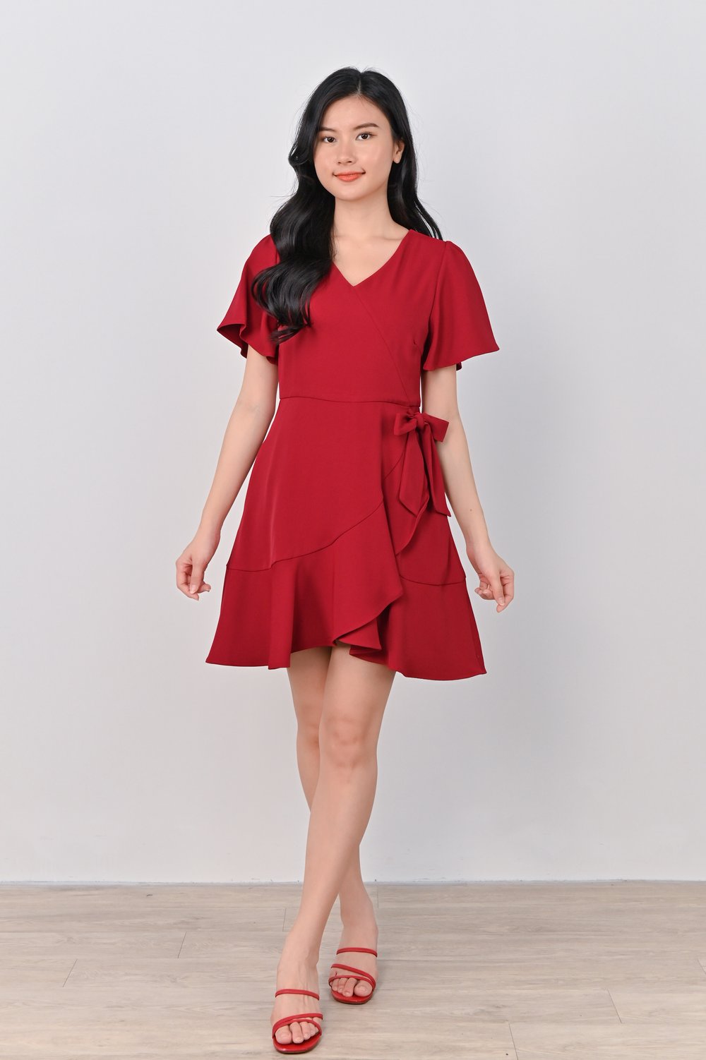DION RUFFLE DRESS-ROMPER IN RED