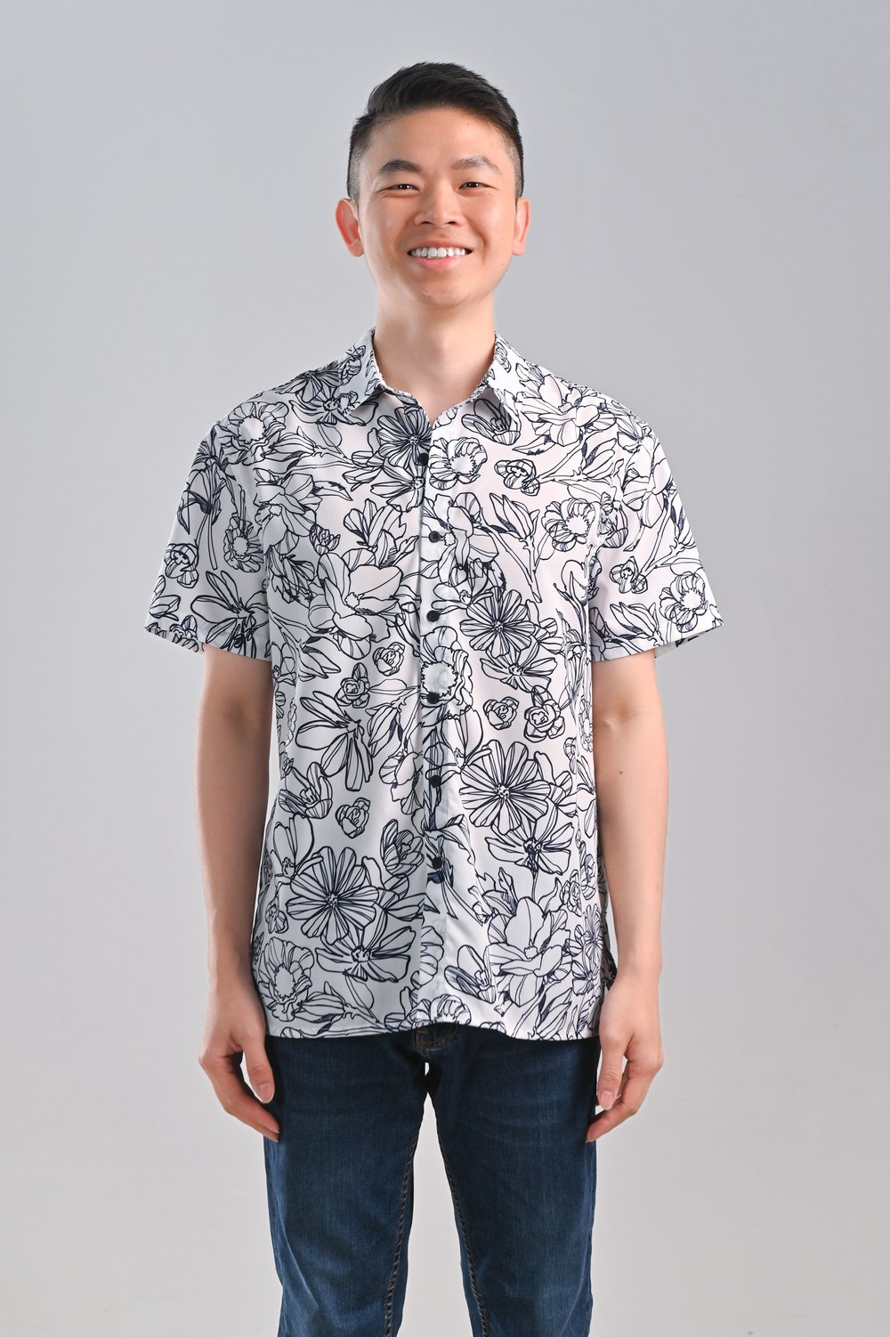 NAVY SKETCHED FLORALS MEN’S SHIRT
