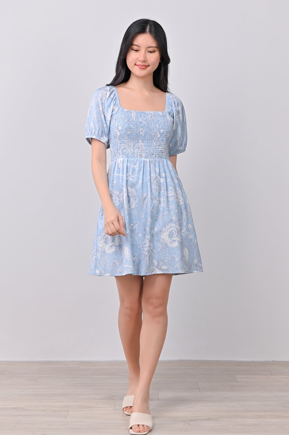 BETHIA BLUE FLORAL SMOCKED DRESS-ROMPER