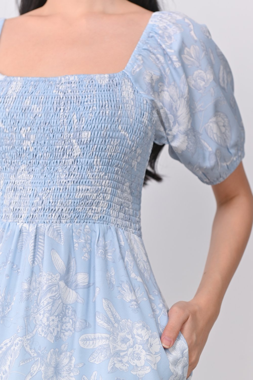 BETHIA BLUE FLORAL SMOCKED DRESS-ROMPER