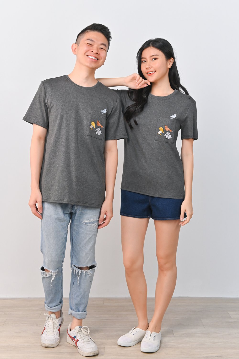 ORIGAMI ZOO GREY EMB. UNISEX TEE