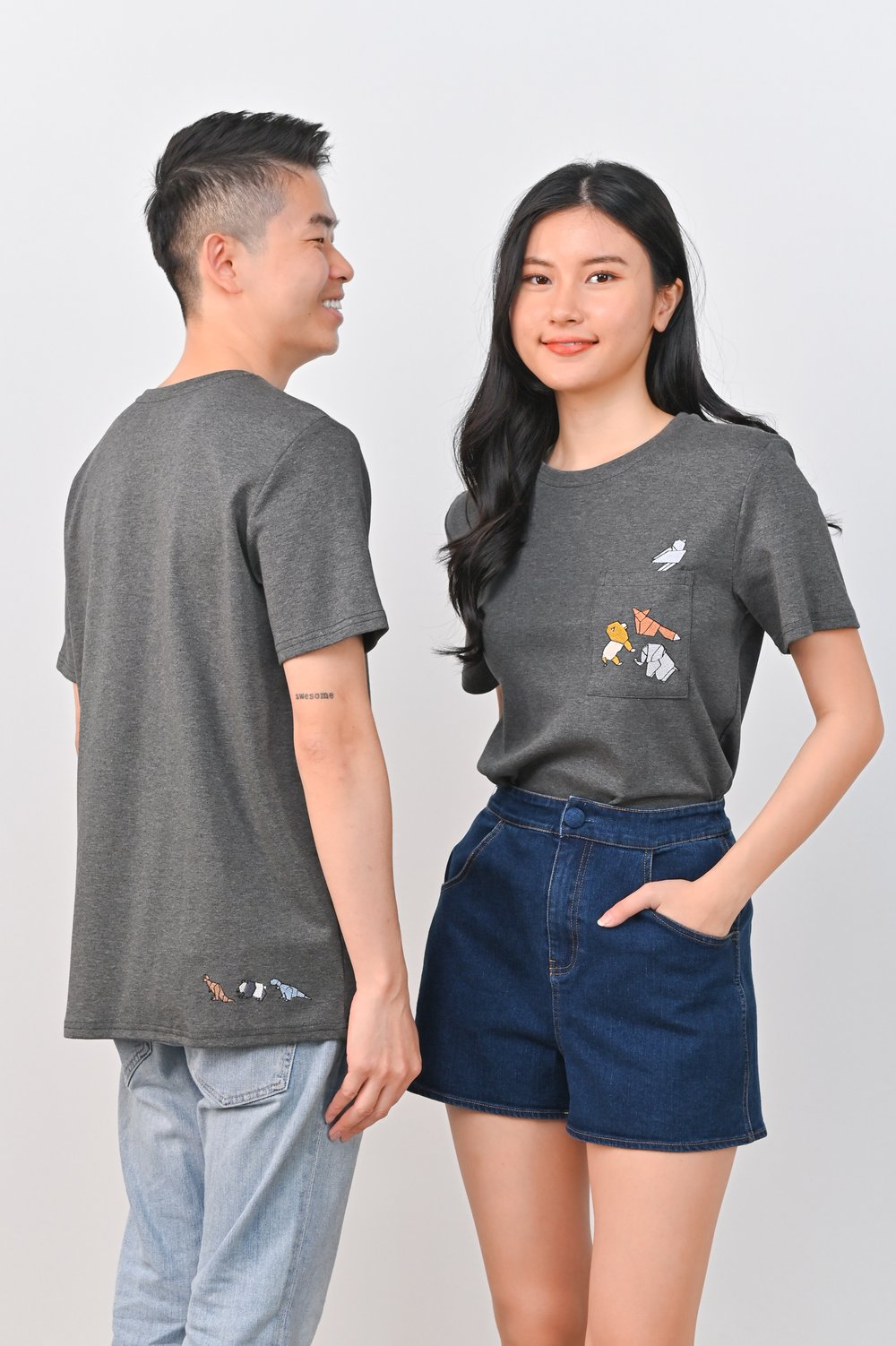 ORIGAMI ZOO GREY EMB. UNISEX TEE