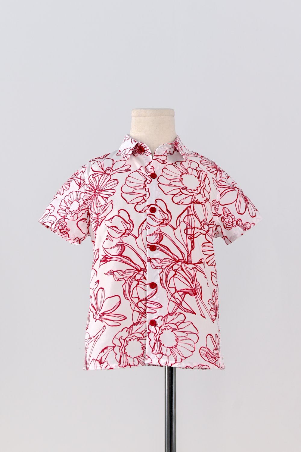 RED SKETCHED FLORALS KIDS’ SHIRT