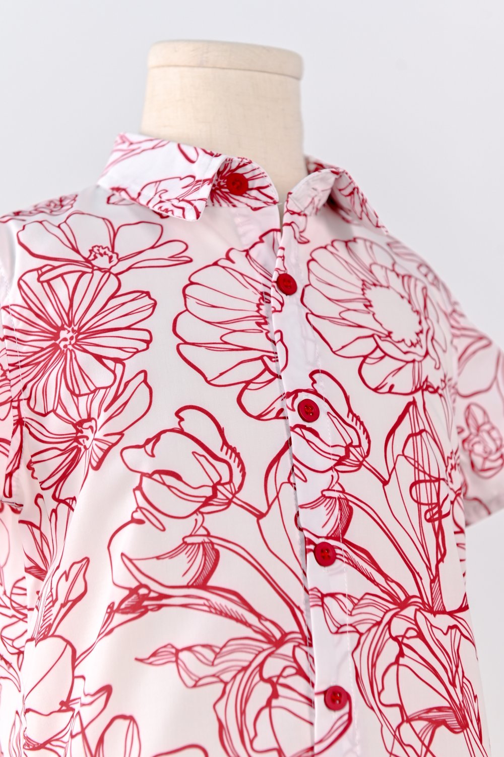 RED SKETCHED FLORALS KIDS’ SHIRT