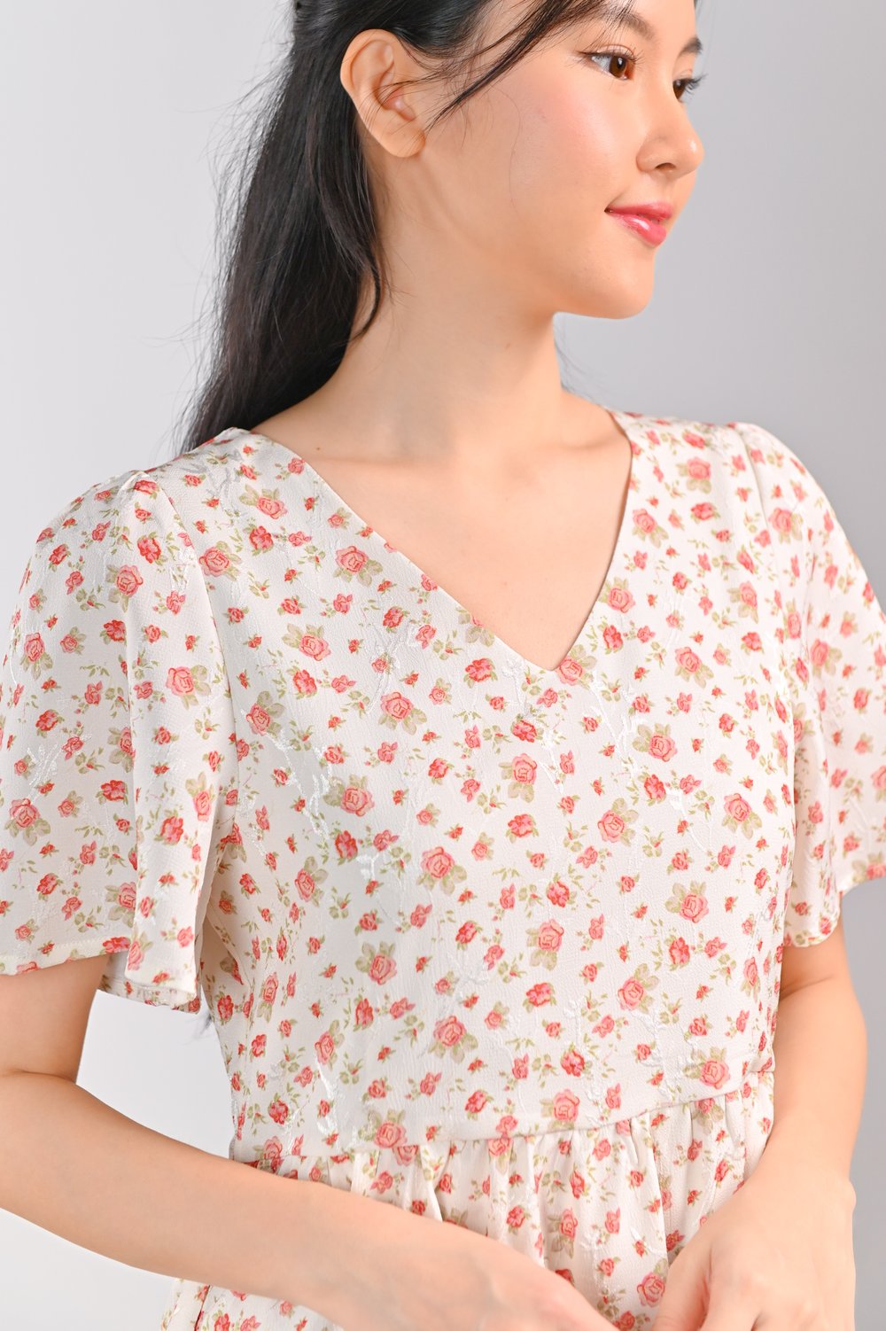 TRACY RED FLORAL V-NECK DRESS-ROMPER