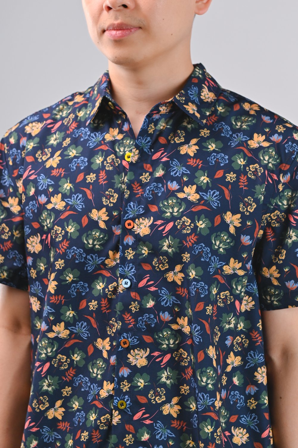 NAVY CRAYON FLORALS MEN’S SHIRT