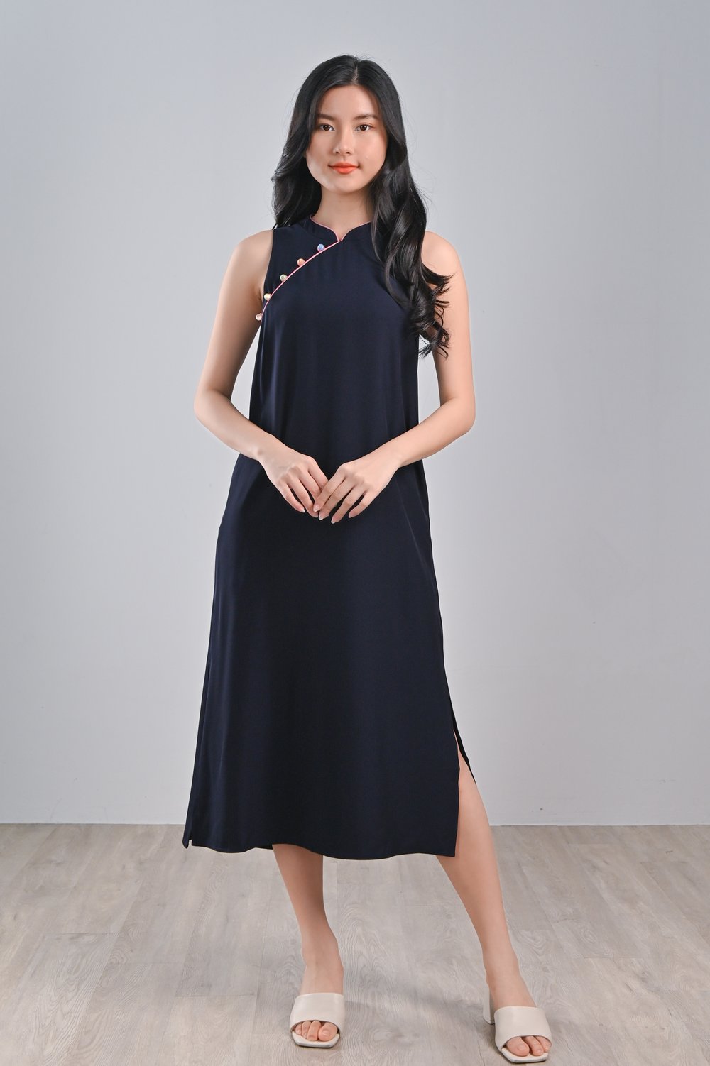 RACHEL NAVY SIDE-SLIT CHEONGSAM