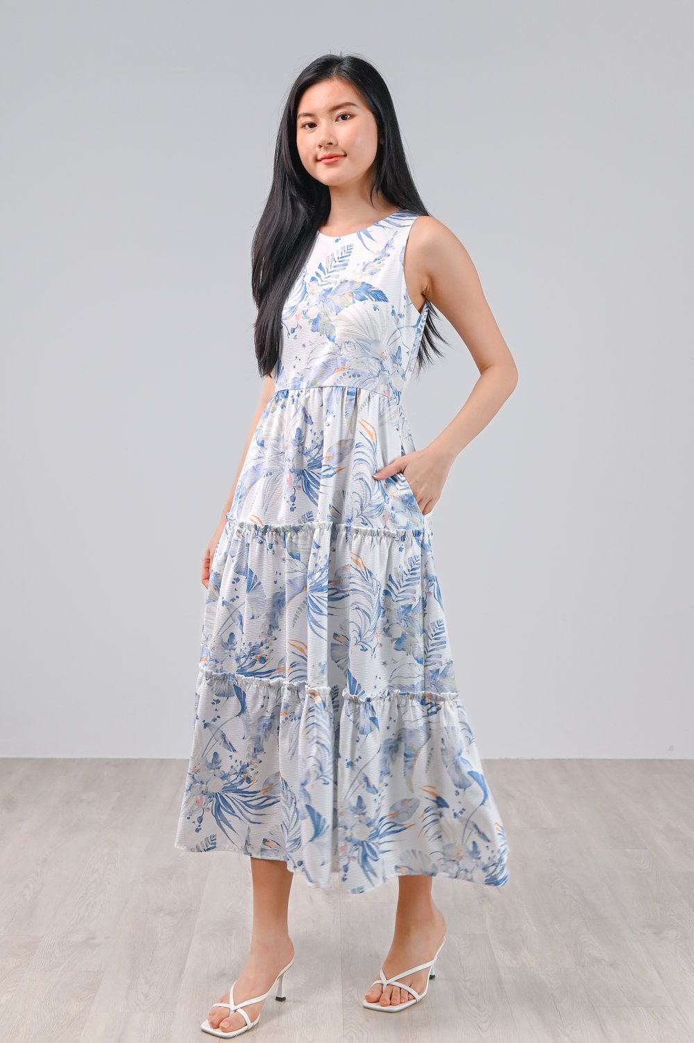 BLUE VALENTINE RUFFLE TIERED MIDAXI