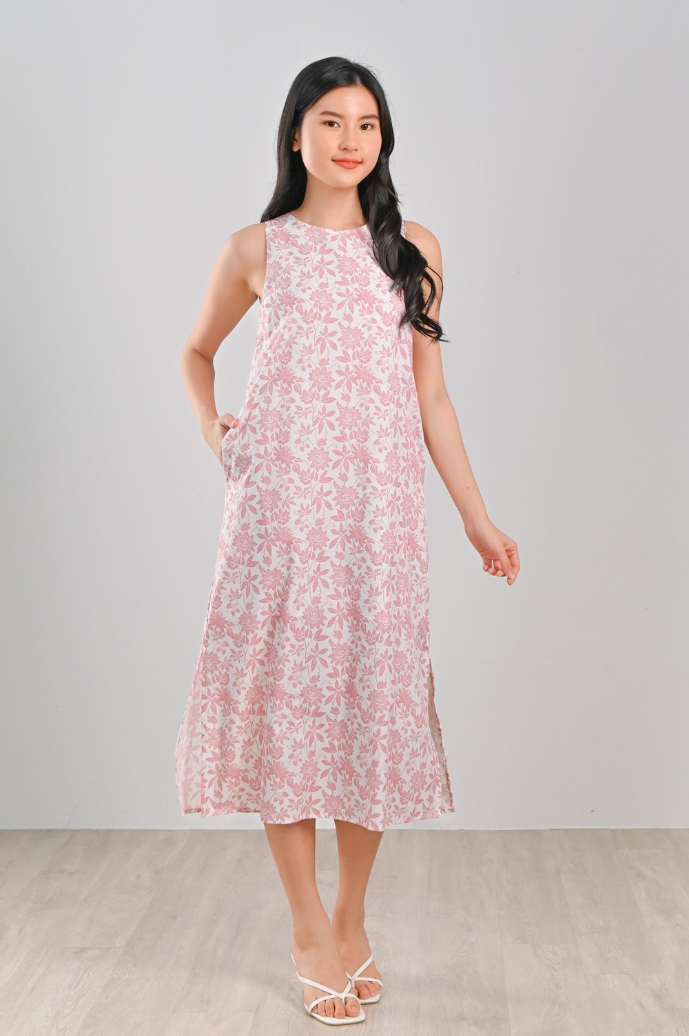 CAMY PINK SIDE-SLIT MIDI DRESS