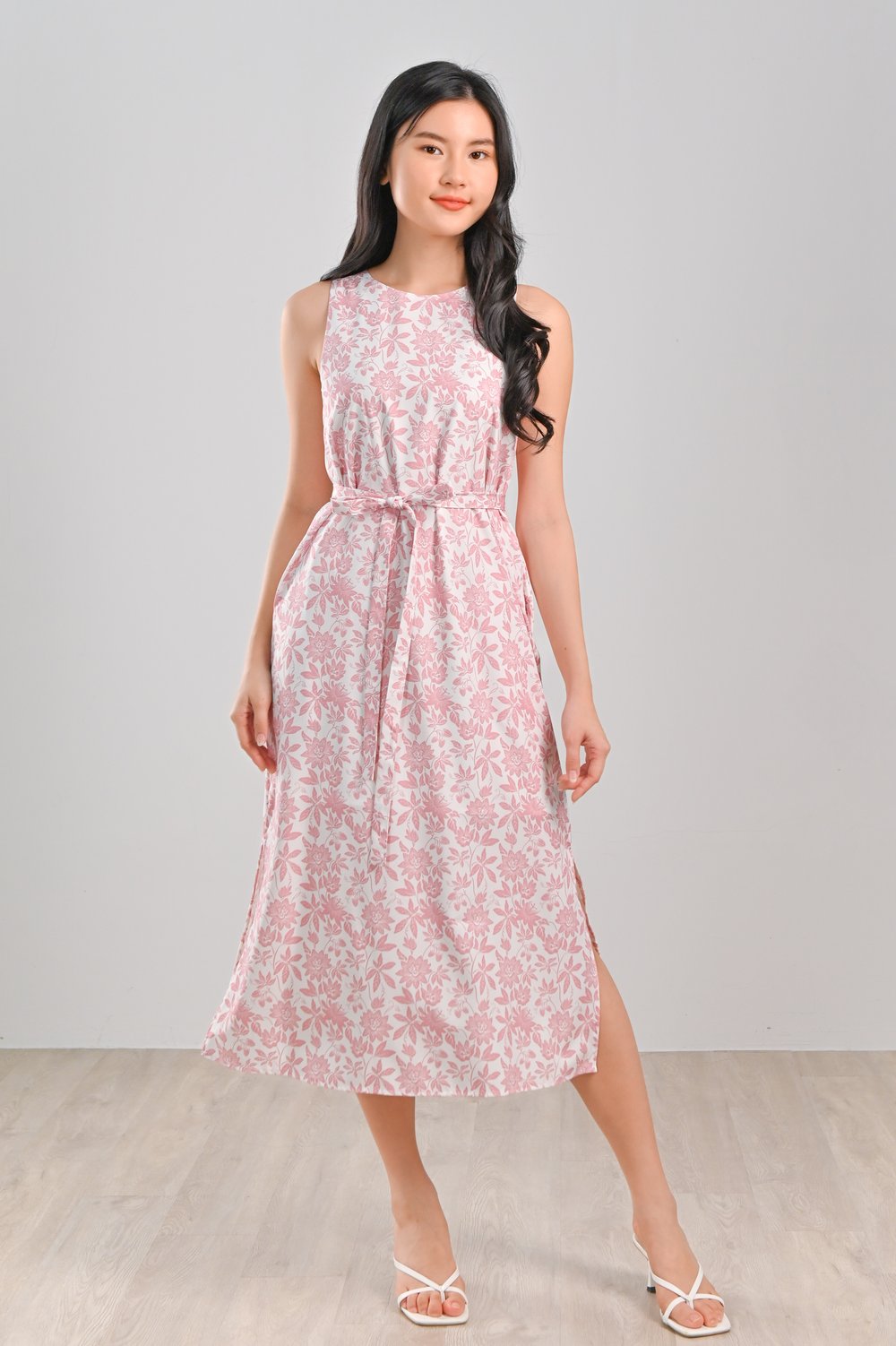 CAMY PINK SIDE-SLIT MIDI DRESS