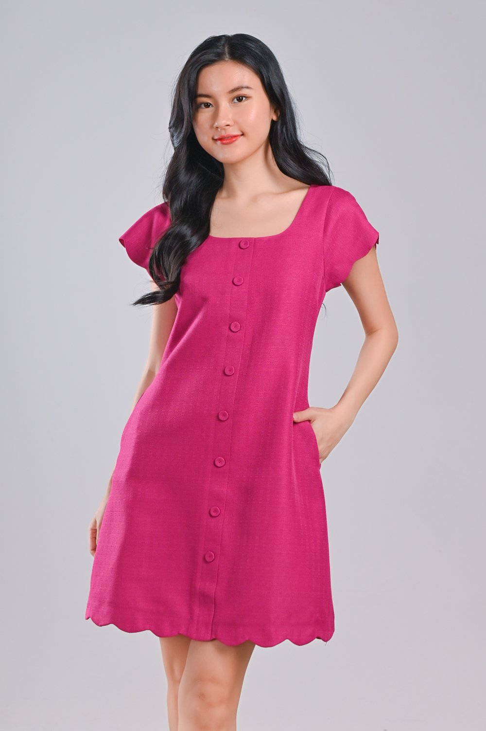 MOJA SCALLOP BUTTON DRESS IN PINK