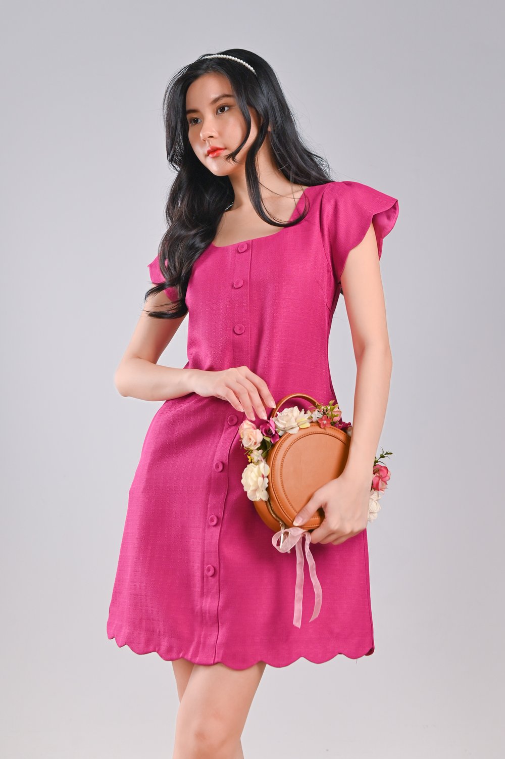MOJA SCALLOP BUTTON DRESS IN PINK