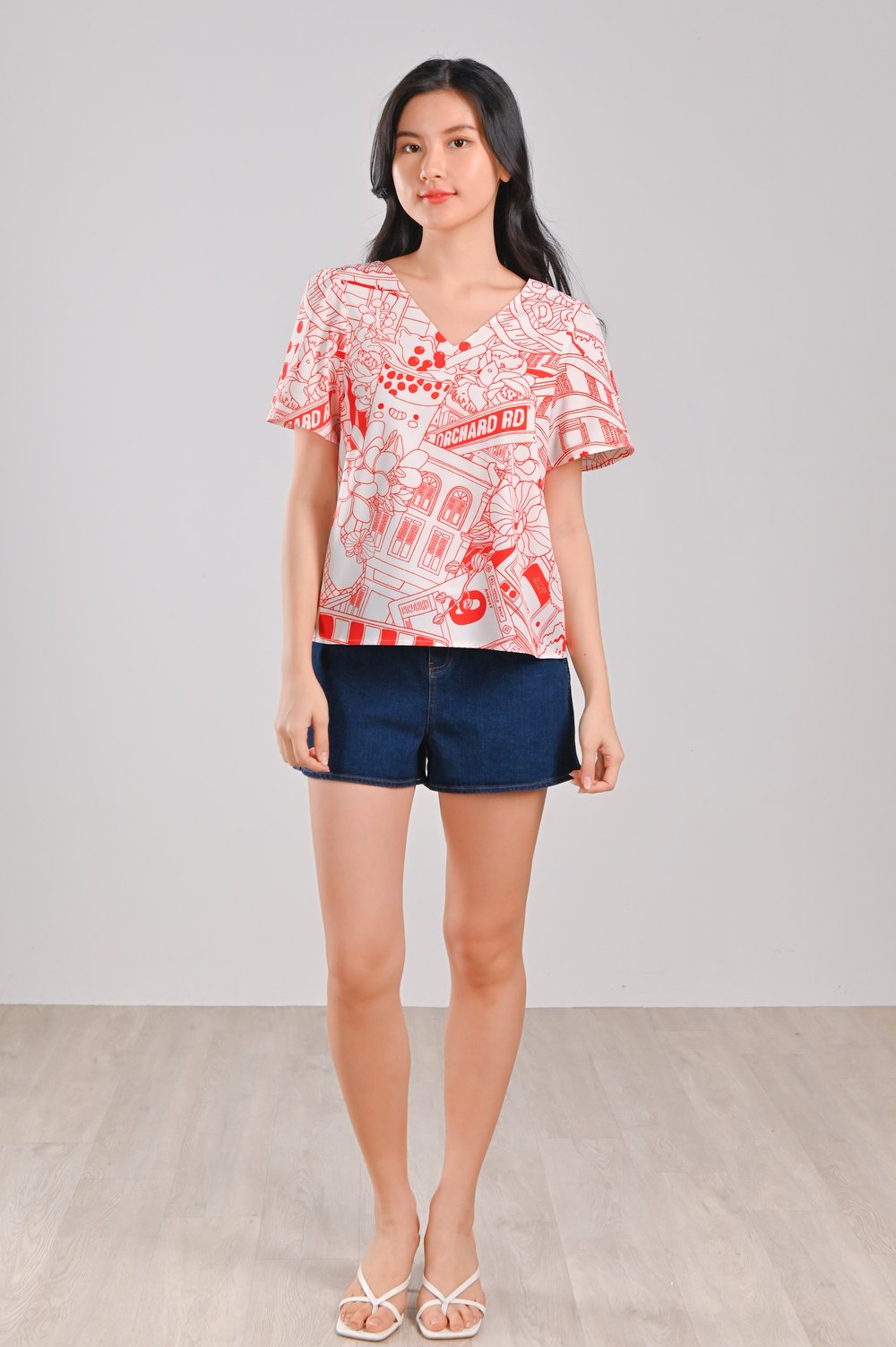 SUNNY ISLAND RED MONO SLEEVED TOP