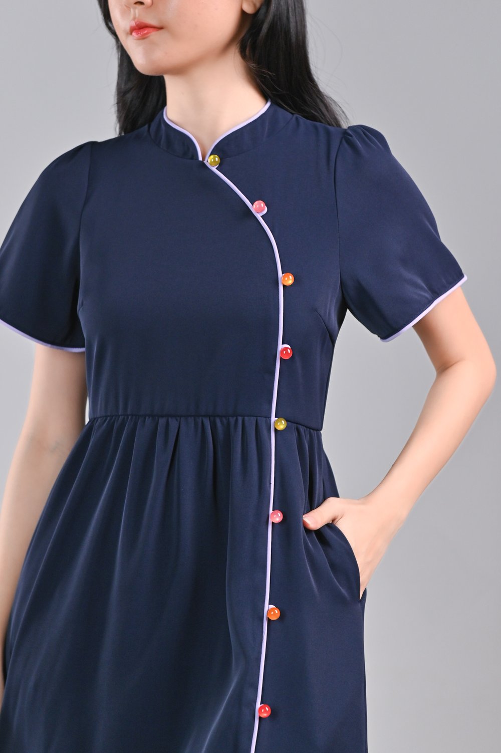 CINDY NAVY SLEEVED CHEONGSAM