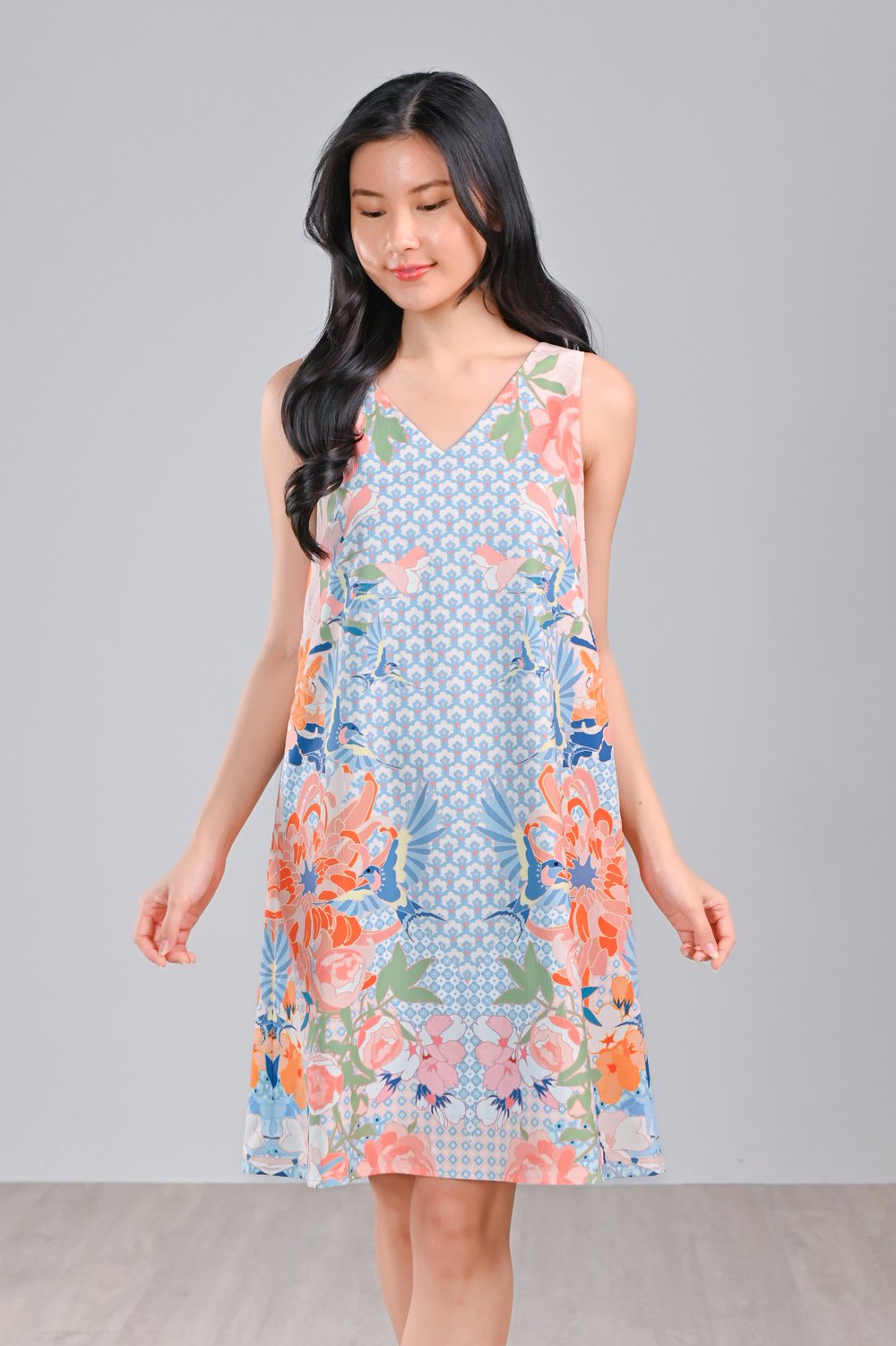 BATIK BIRDS SLEEVELESS A-LINE DRESS