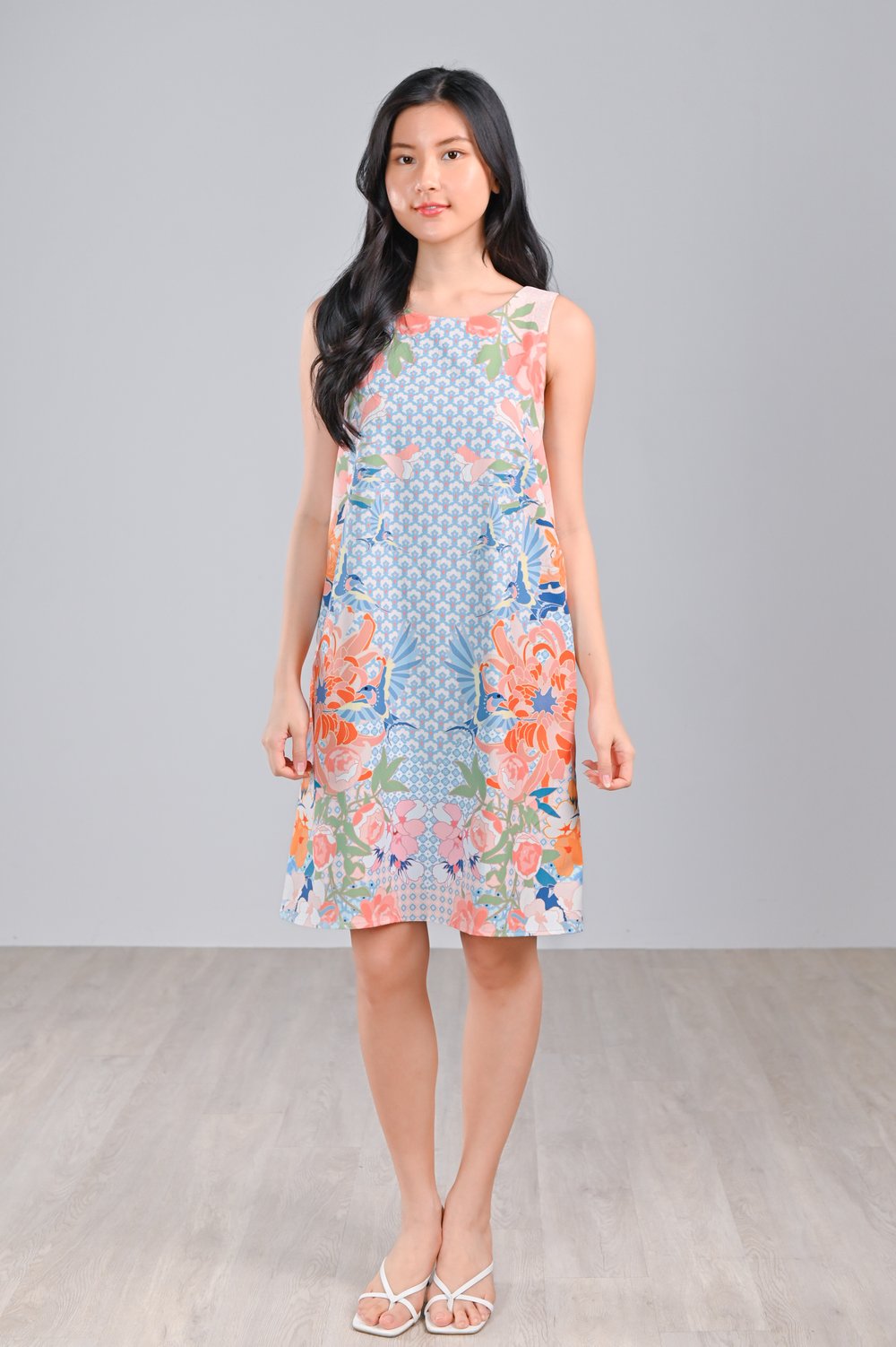 BATIK BIRDS SLEEVELESS A-LINE DRESS