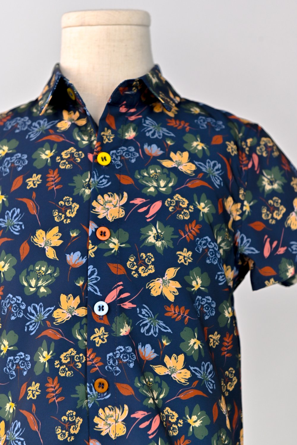 NAVY CRAYON FLORALS KIDS’ SHIRT