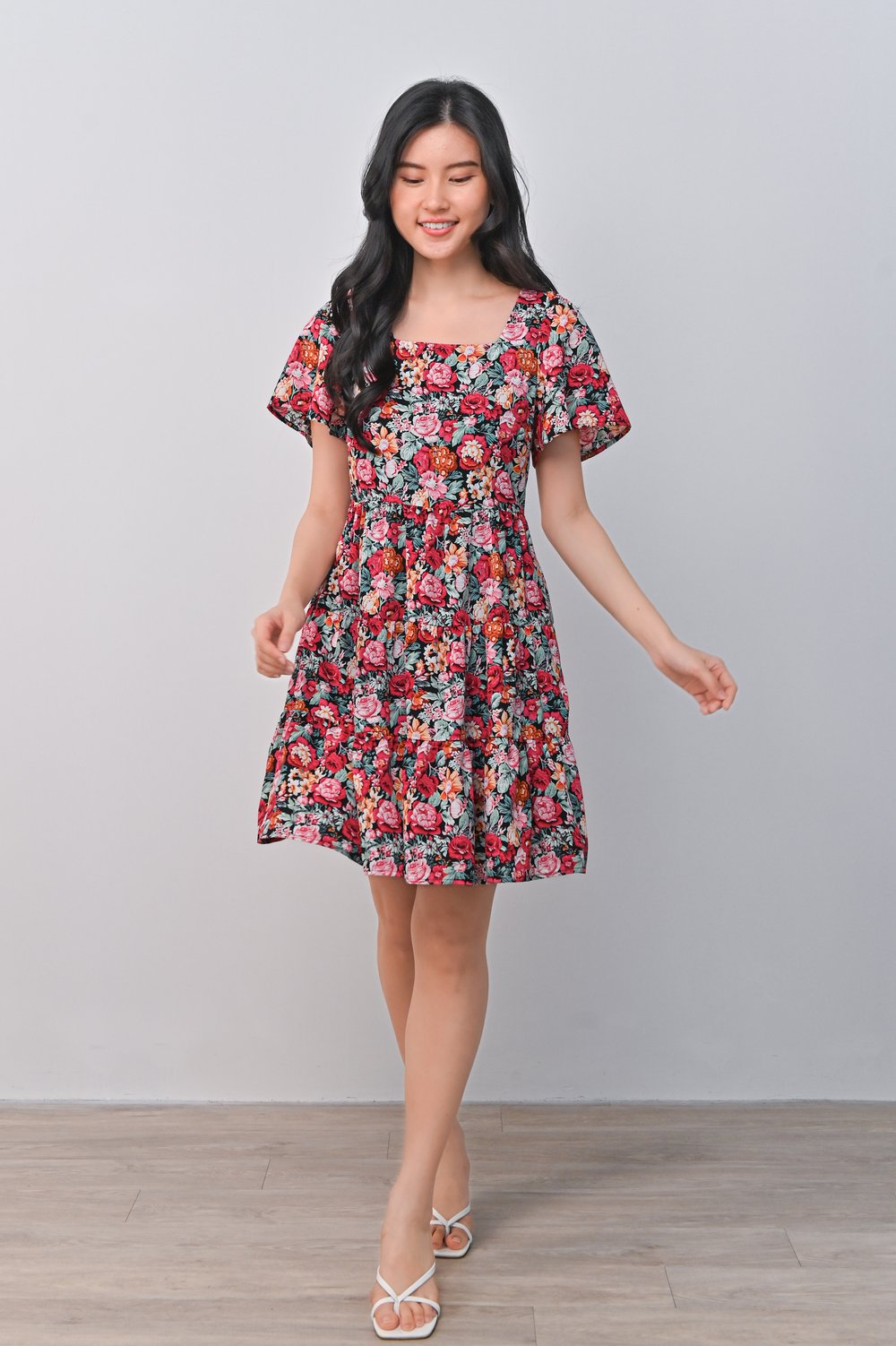 ALISON RED FLORAL BABYDOLL DRESS