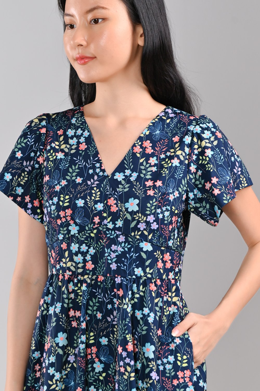 ISADORA NAVY FLORAL V-NECK DRESS-ROMPER
