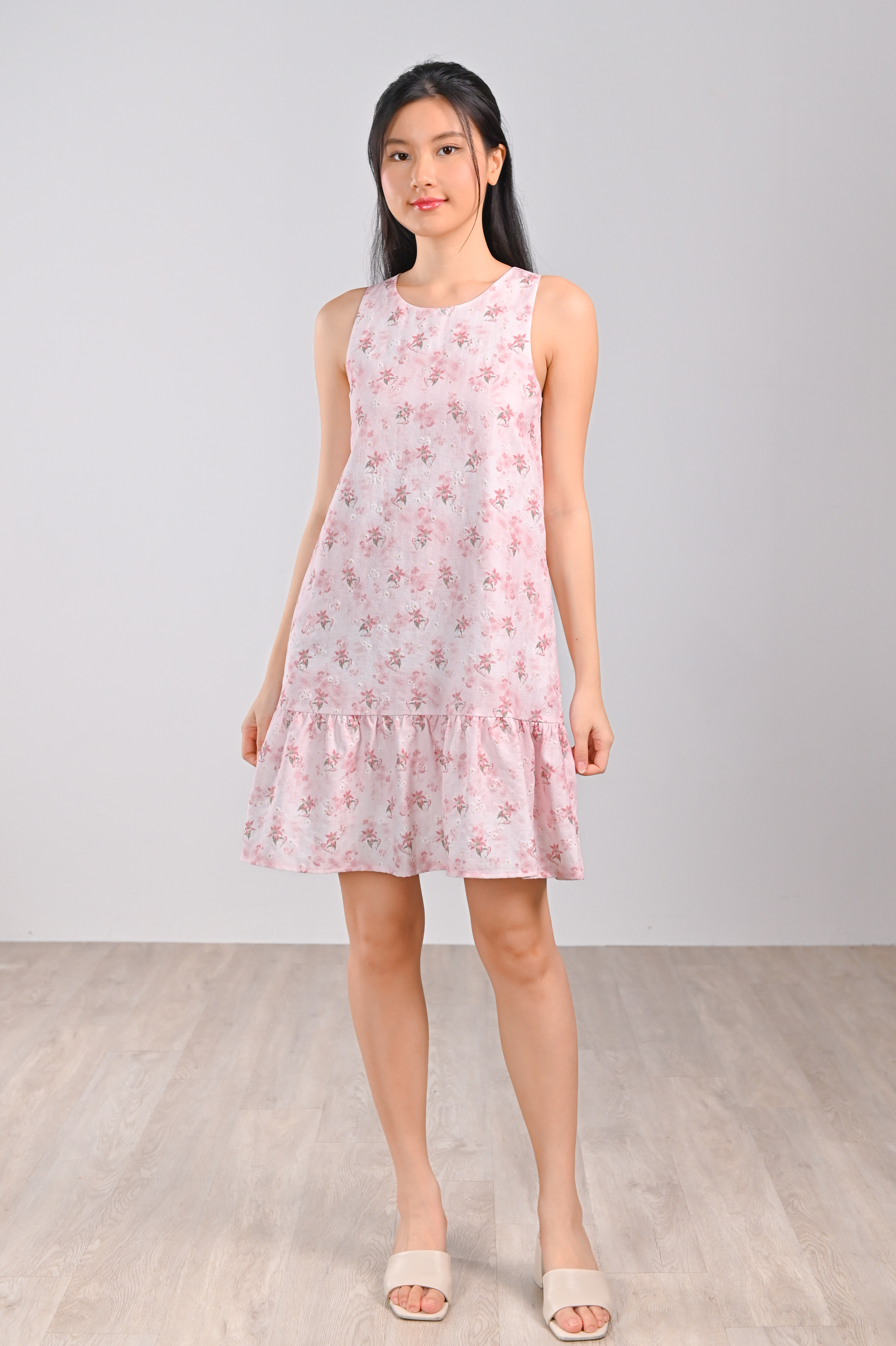 AIAI PINK EMBOSSED DROPWAIST DRESS