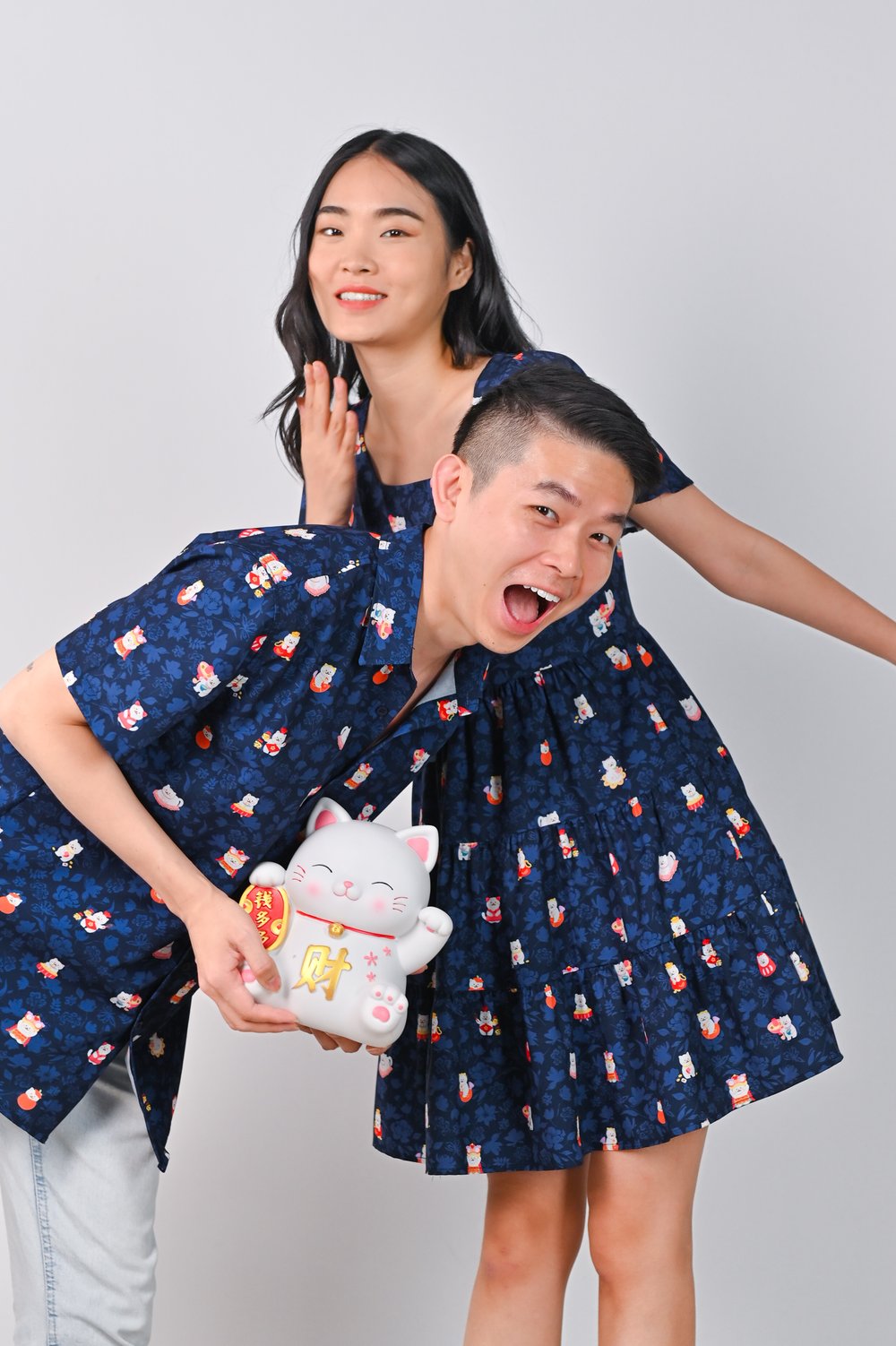 FORTUNE FLORAL CAT NAVY BABYDOLL DRESS