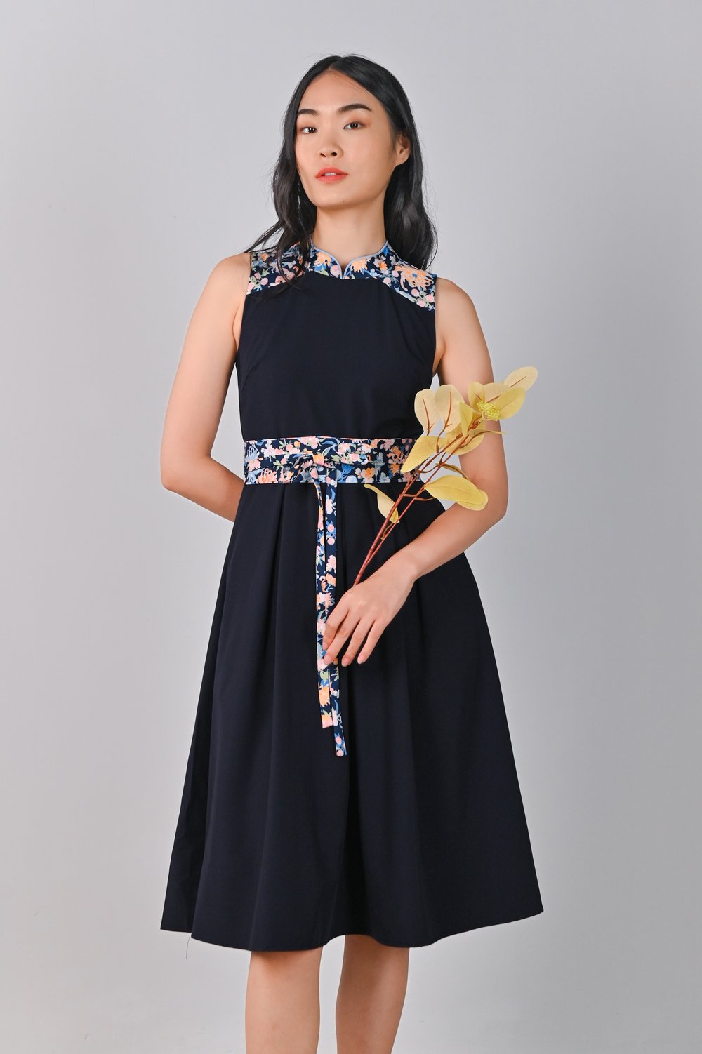 FANFAN NAVY PRINT BLOCK CHEONGSAM