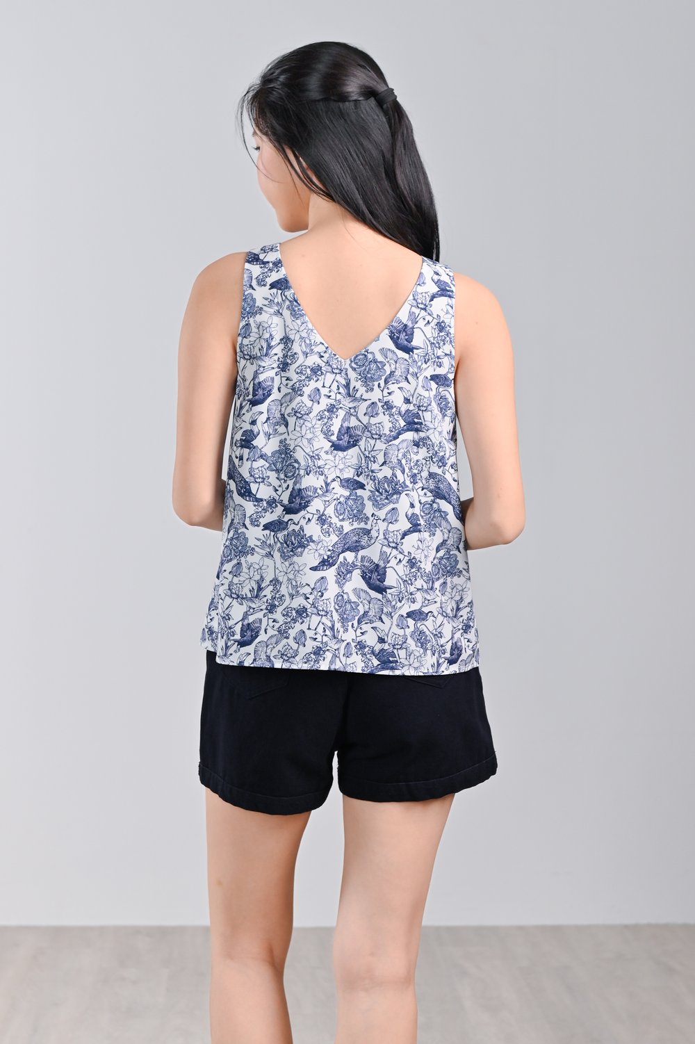 NAVY FEATHERED TALES TWO-WAY TOP