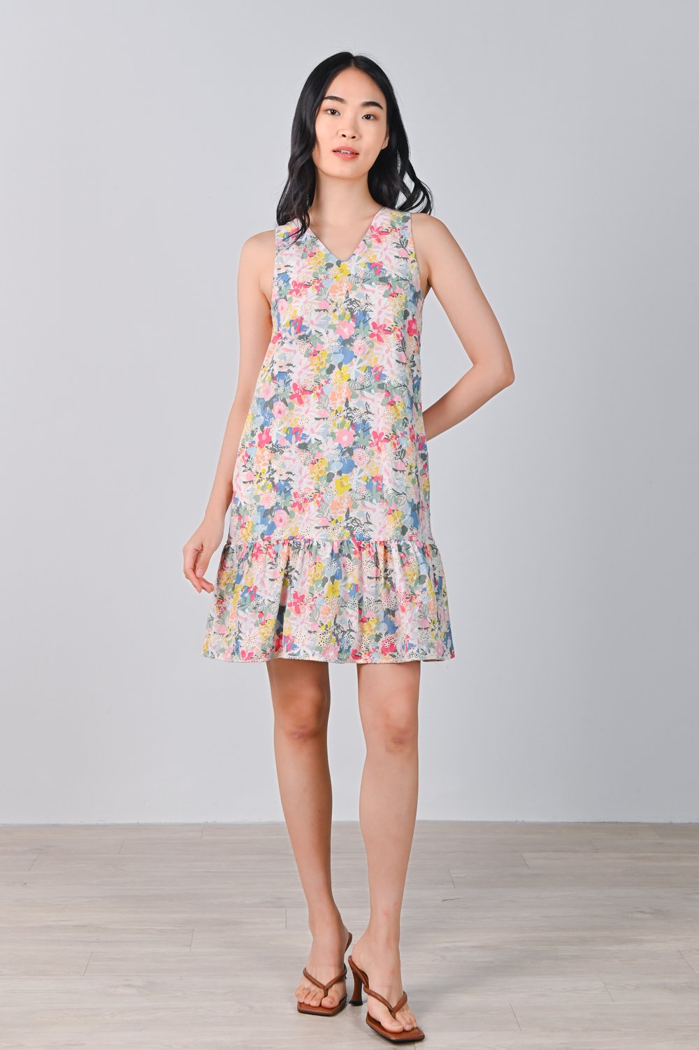 PIA FLORAL EYELET V-NECK DROPWAIST DRESS