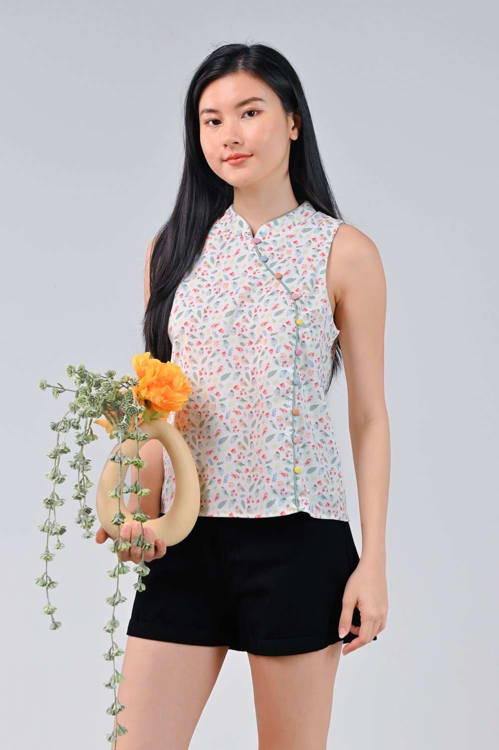 FRIENDS OF THE FOREST SLEEVELESS CHEONGSAM TOP