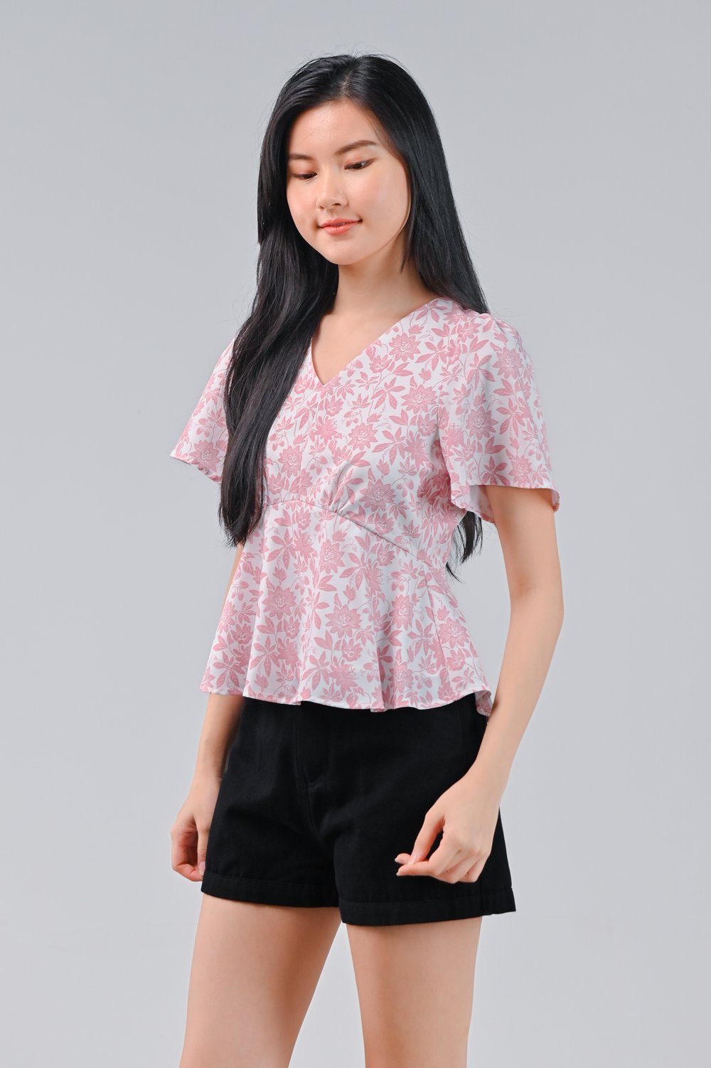 CAMY PINK SLEEVED PEPLUM TOP