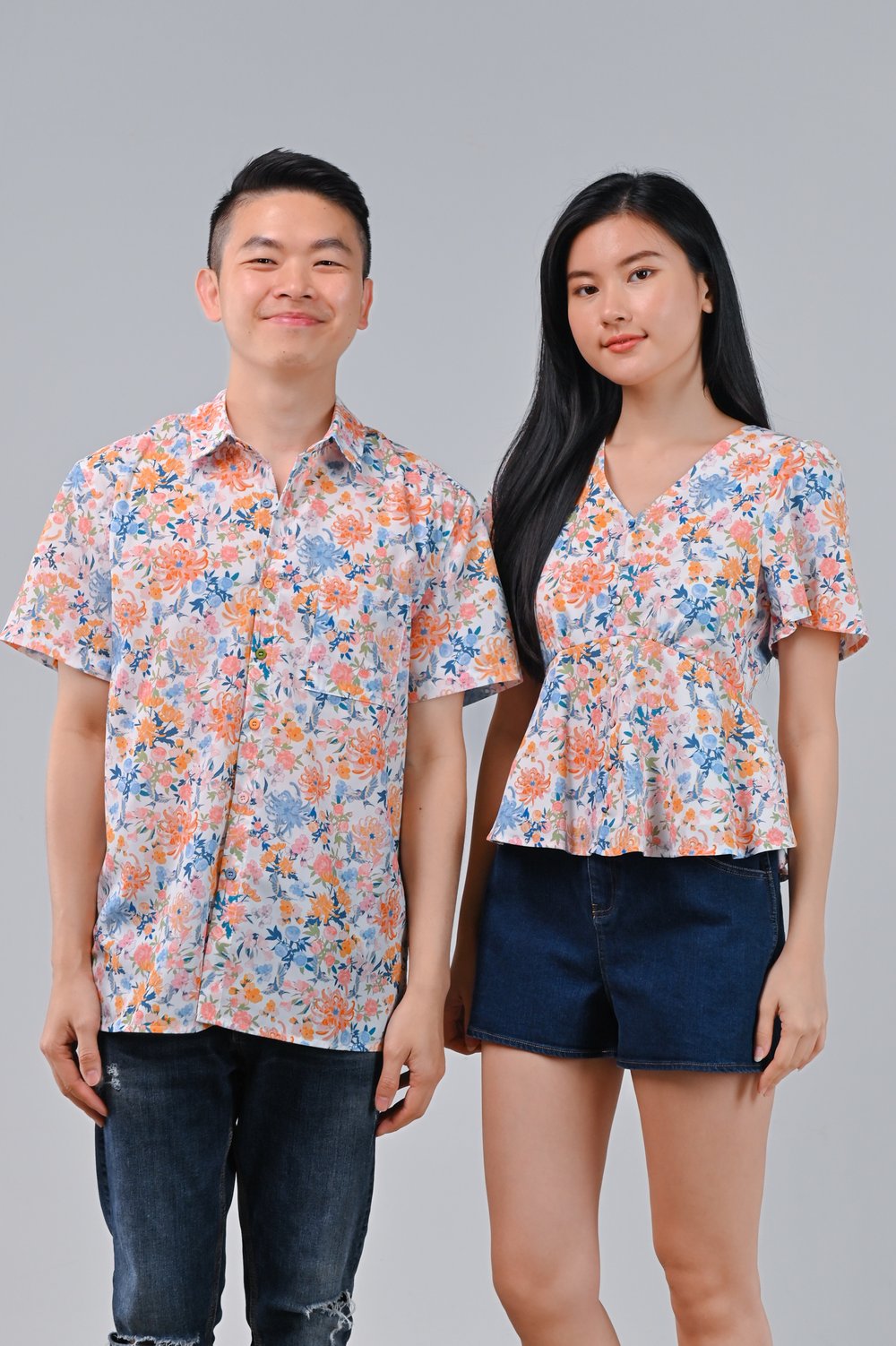 FLORAL FIREWORKS SLEEVED PEPLUM TOP