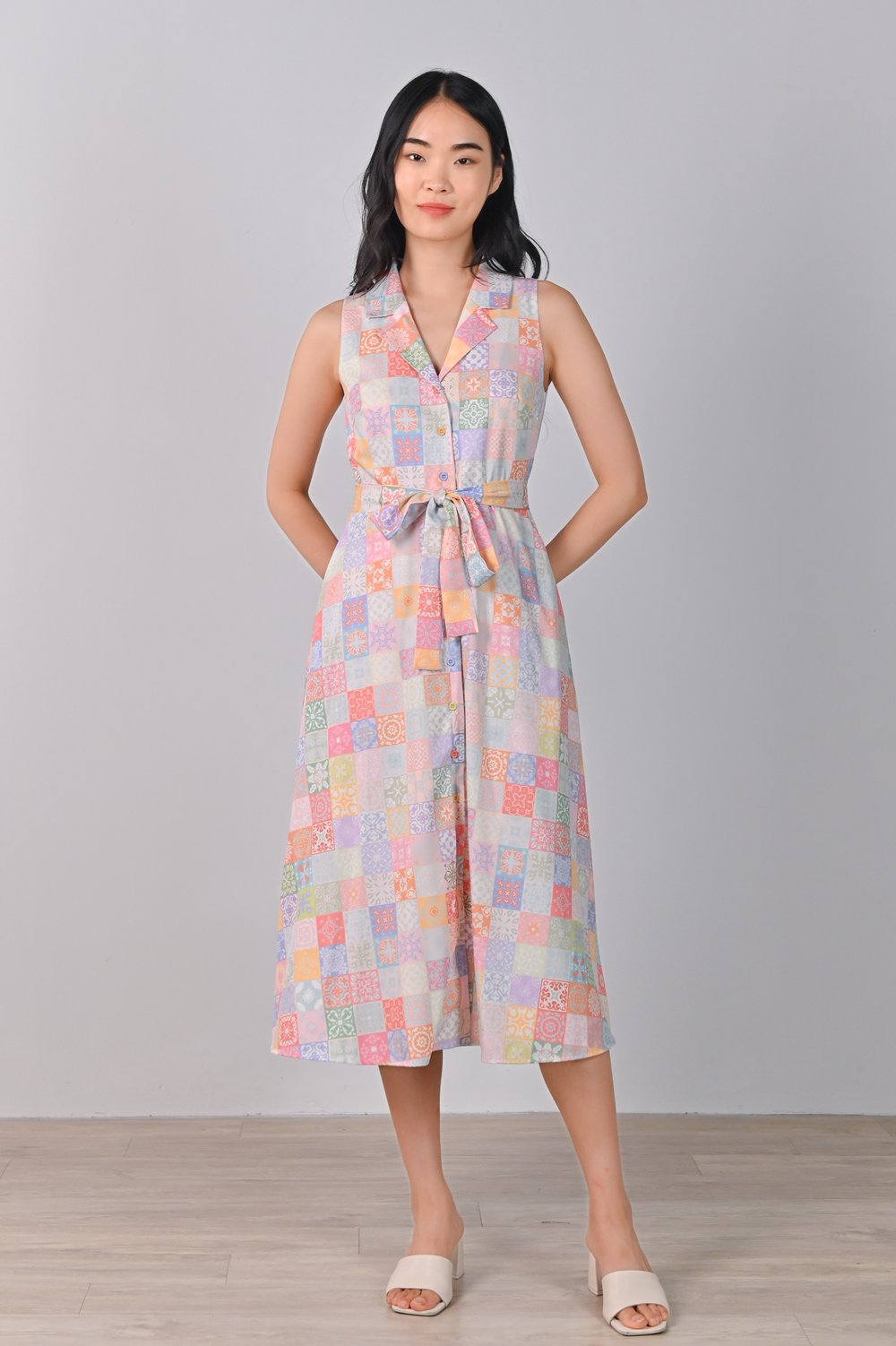VINTAGE TILES CAMP-COLLAR SHIRT-DRESS