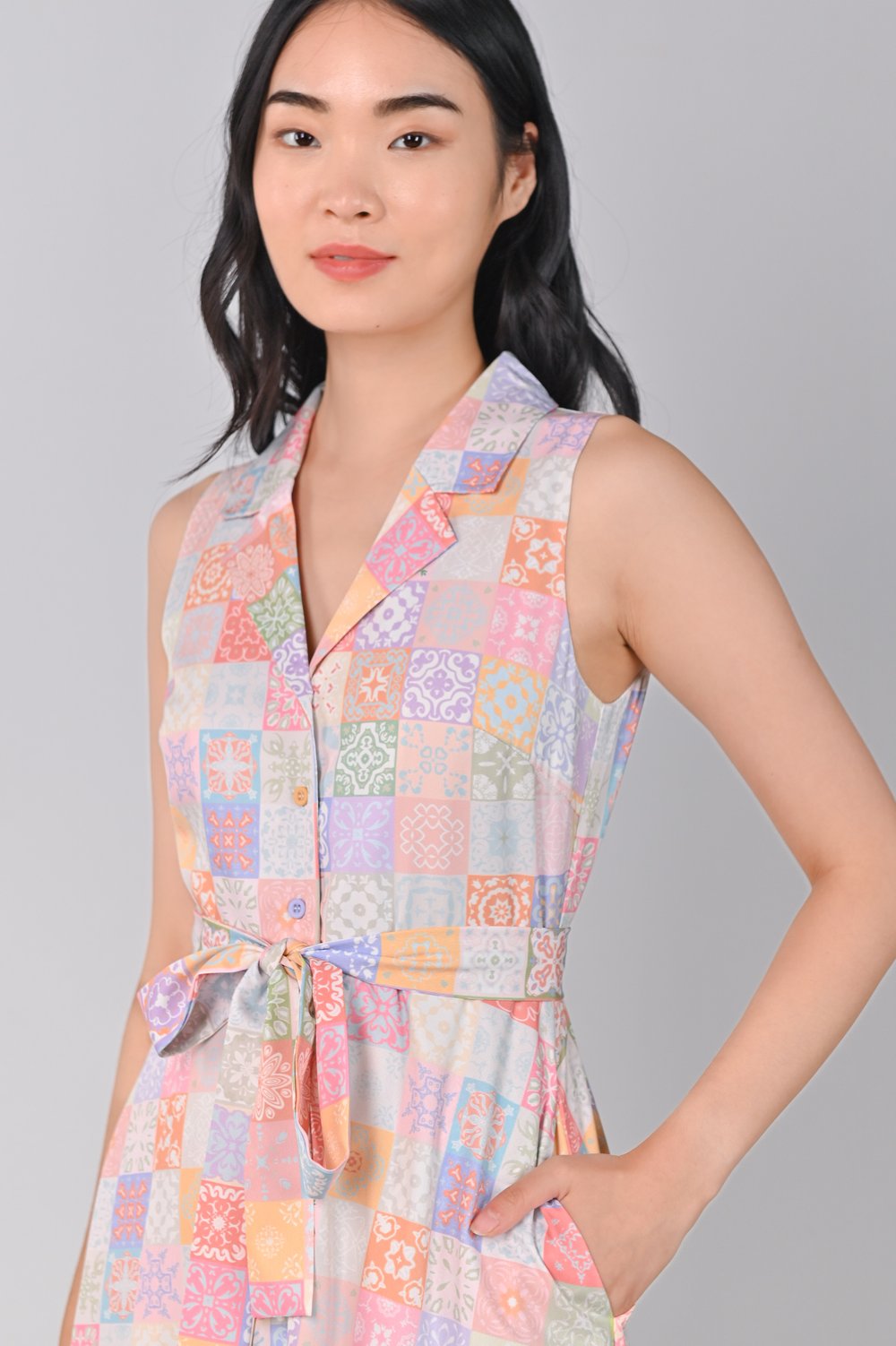 VINTAGE TILES CAMP-COLLAR SHIRT-DRESS