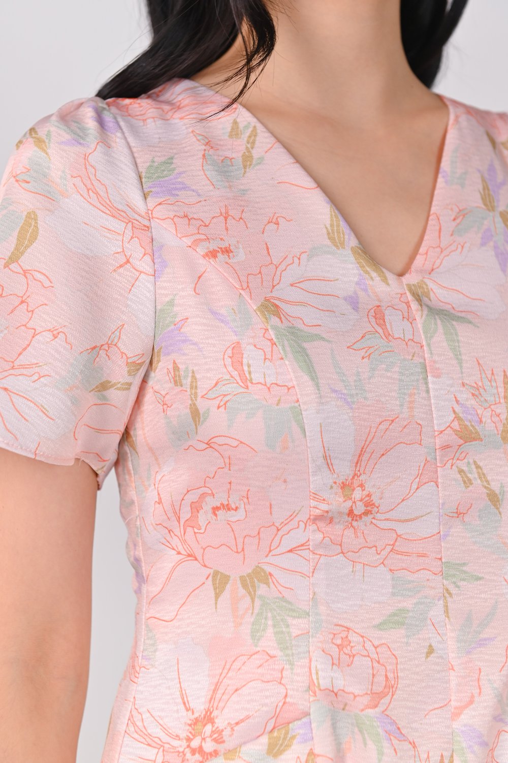 PINK BOTANICAL PANELLED DRESS-ROMPER