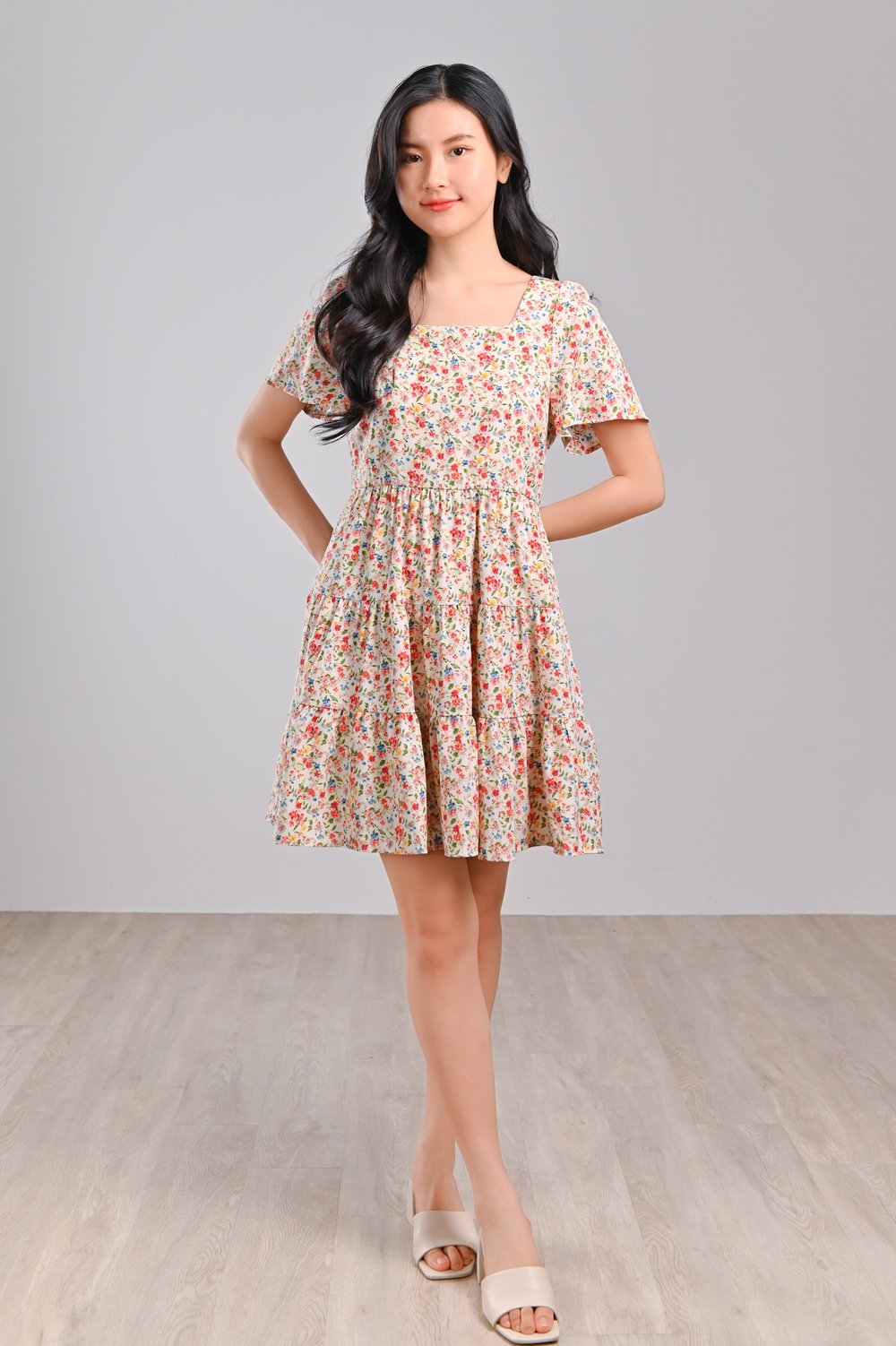 AURELIA FLORAL SQUARE-NECK BABYDOLL DRESS