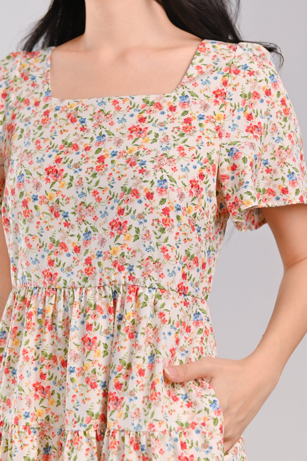 AURELIA FLORAL SQUARE-NECK BABYDOLL DRESS