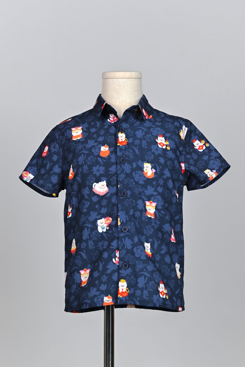 FORTUNE FLORAL CAT NAVY KIDS’ SHIRT