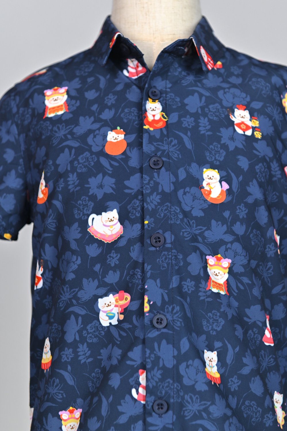 FORTUNE FLORAL CAT NAVY KIDS’ SHIRT