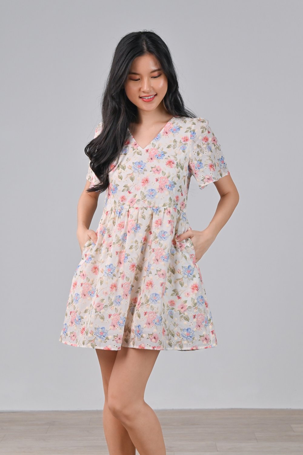 SPRING STITCH V-NECK DRESS-ROMPER