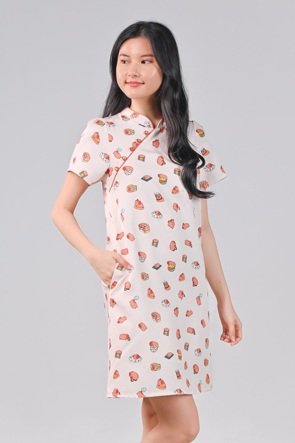 CUTE CAPYBARA SLEEVED CHEONGSAM