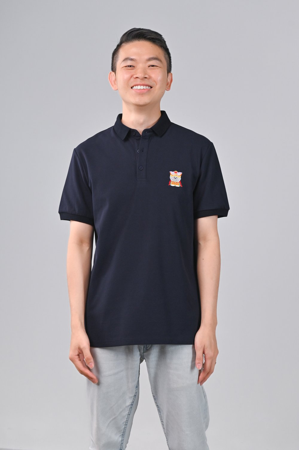 FESTIVE FORTUNE CAT NAVY EMB. POLO SHIRT