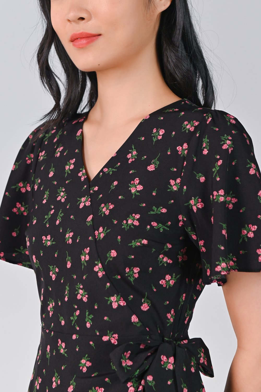 COOPER RUFFLE DRESS-ROMPER IN BLACK FLORAL