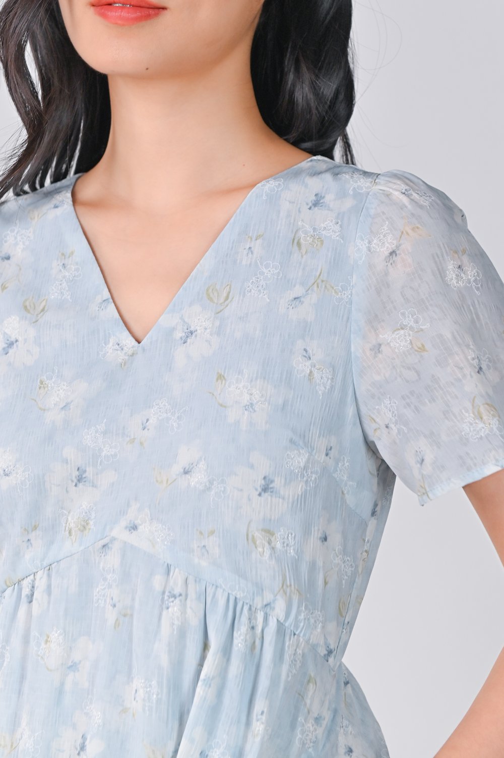 ODELYA FLORAL SLEEVED DRESS IN BLUE
